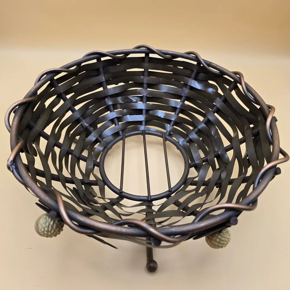 Harvest‎ Time Copper Metal Basket Oak Leaf Acorn Woven Fruit Bowl Autumn Decor
